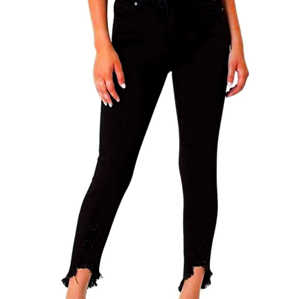 Kancan black skinny jeans with fringe hem
